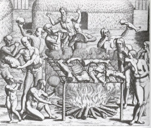 Cannibalism in Brazil in 1557 as described by Hans Staden (b. around 1525  Wolfhagen, 1579)